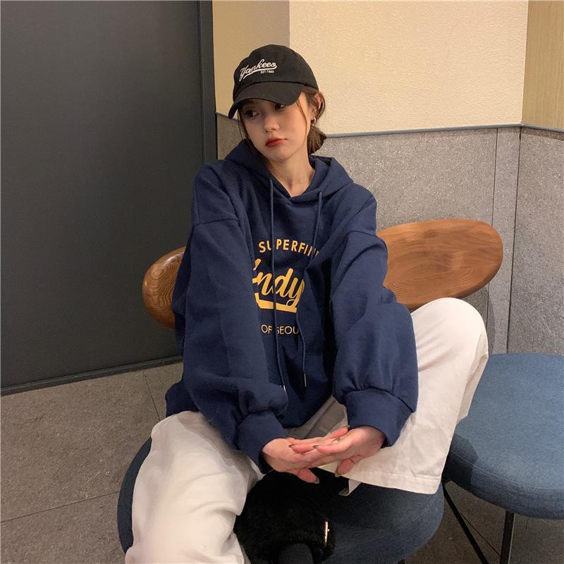 Baumwollhaltiger Harajuku Windpullover Damen Ins Locker Lässige Oberteile Hongkong Wind Unterhemd Studenten Mode Retro Vielseitiges Sweatshirt