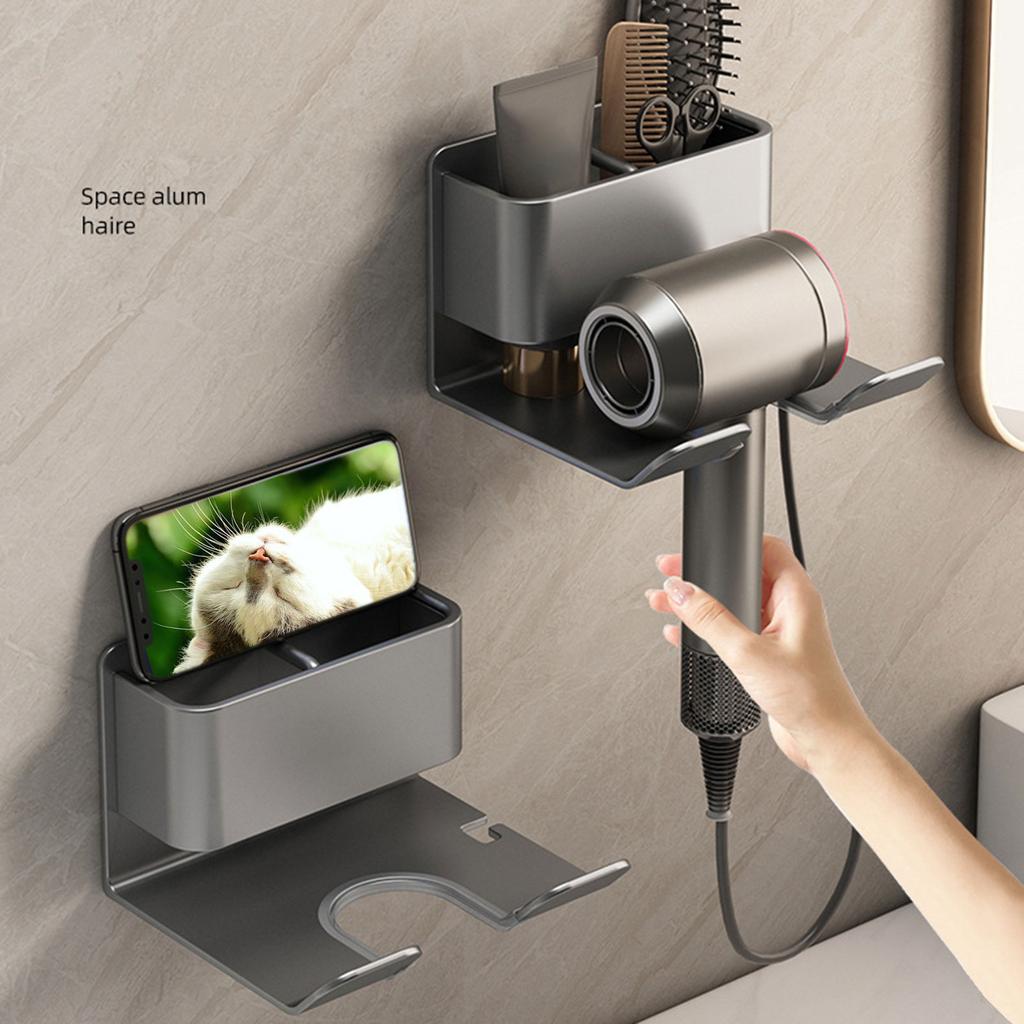 Blow Dryer Shelf Stand Organizer Wall Mount Hair Dryer Self-Adhesive Rack Hair Tool Storage Hanger Bracket No Drilling