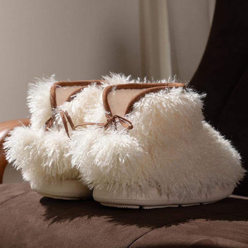 New Fashionable Thick-soled Heightening Bow Hairball Cotton Shoes Velvet Warm and Non-slip Snow Shoes In Autumn and Winter