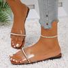 Fashion 2025 autumn new large size sandals pearl flat square toe sandals