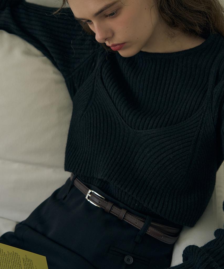 Deuloupisumeon Liner Slim Cow Leather Belt [Beige Suede]