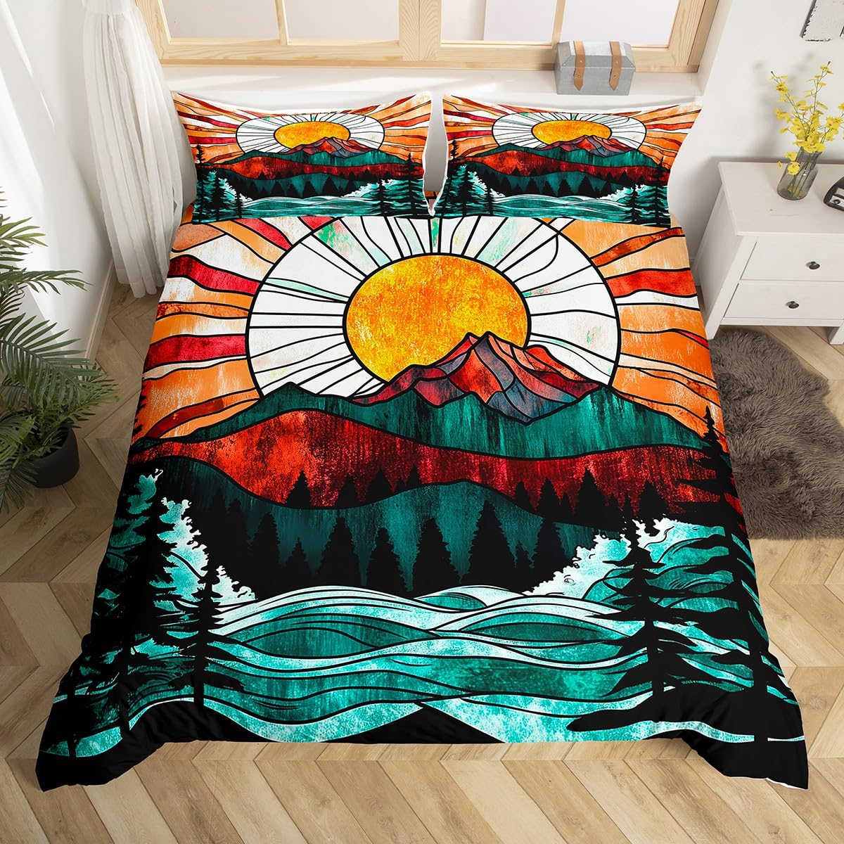 

Mountain And Flowing Water Duvet Covers For Teens Adults Queen Quilt Cover With 2 Pillowcase Mountain River Bedding Set No Quilt EU Single(135x200cm)