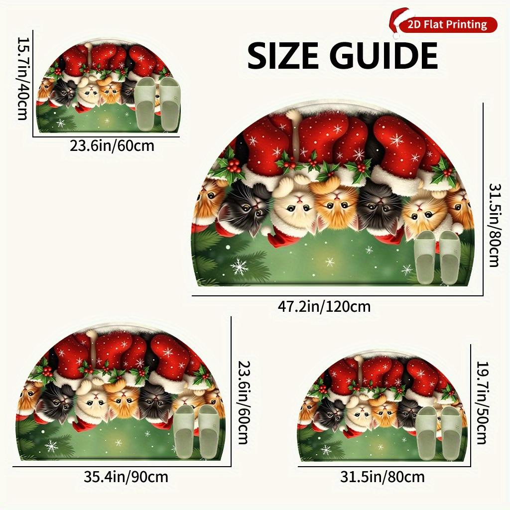 1Pcs Cute Christmas Cat Semi Circle Welcome Doormat Non-Slip for Outdoor Patio Porch Kitchen Bathroom Entryway Floor Mat