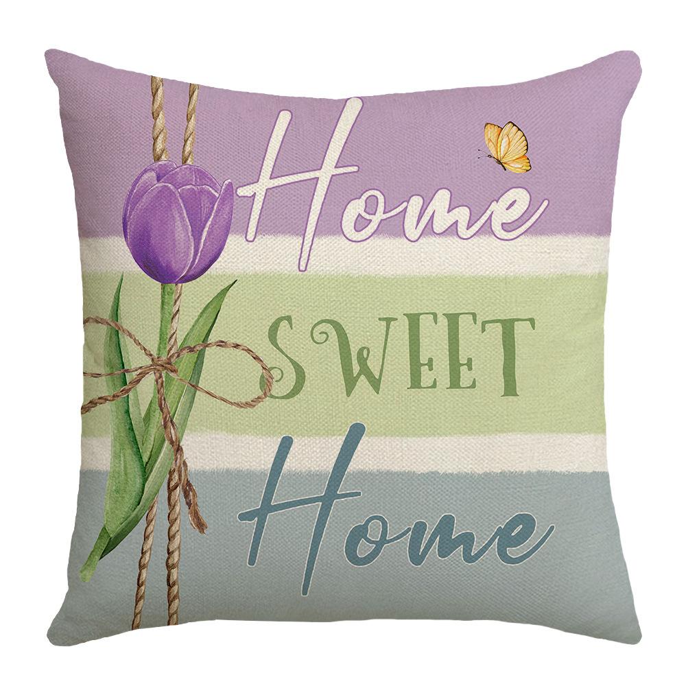 Spring New Pillow Printed Pillow Linen Sofa Letter Plant Flower Cushion Cover
