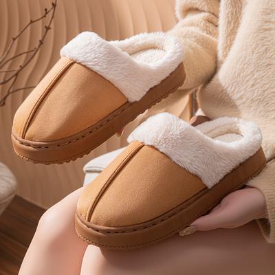 Klappenplüsch Baumwollpantoffeln mit dicker Sohle Herbst und Winter Wolle Hausschuhe Paar Indoor Plüsch Warmschuhe