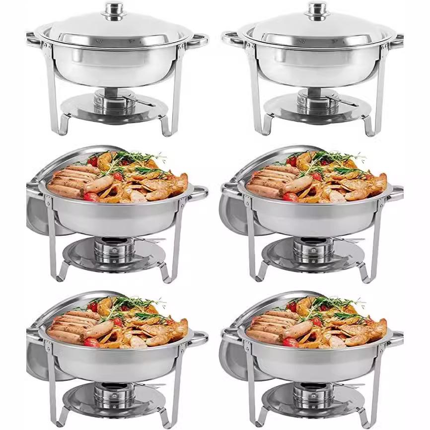 Gold Round Stainless Steel Folding Chafing Dish Set with Folding Frame