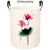 1pc Laundry Basket, Elegant Ink Wash for Lotus Flower Print Dirty Clothes Hamper, Foldable Fabric Storage Organizer with Handles, Relaxing Zen Style H