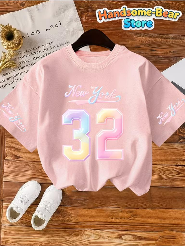 T-Shirt for Kids Girls' Number Digital Print Pattern Sports Style Round Neck Short Sleeve Football Jersey T-Shirt Girls Clothes