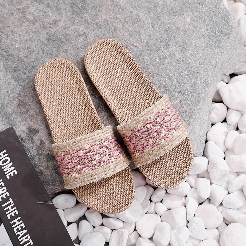 Unisex Summer Linen Slippers: Non-slip Indoor Sandals for Home and Office. 37-38 розовый в клетку