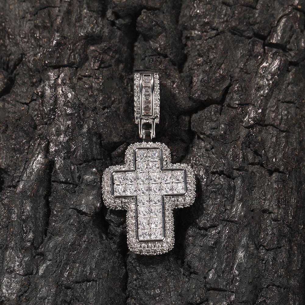 Gold-Plated Cross Necklace with Rhinestones and Micro-Set Zircon Pendant - Hip Hop Clavicle Chain for an Elegant European and American Style
