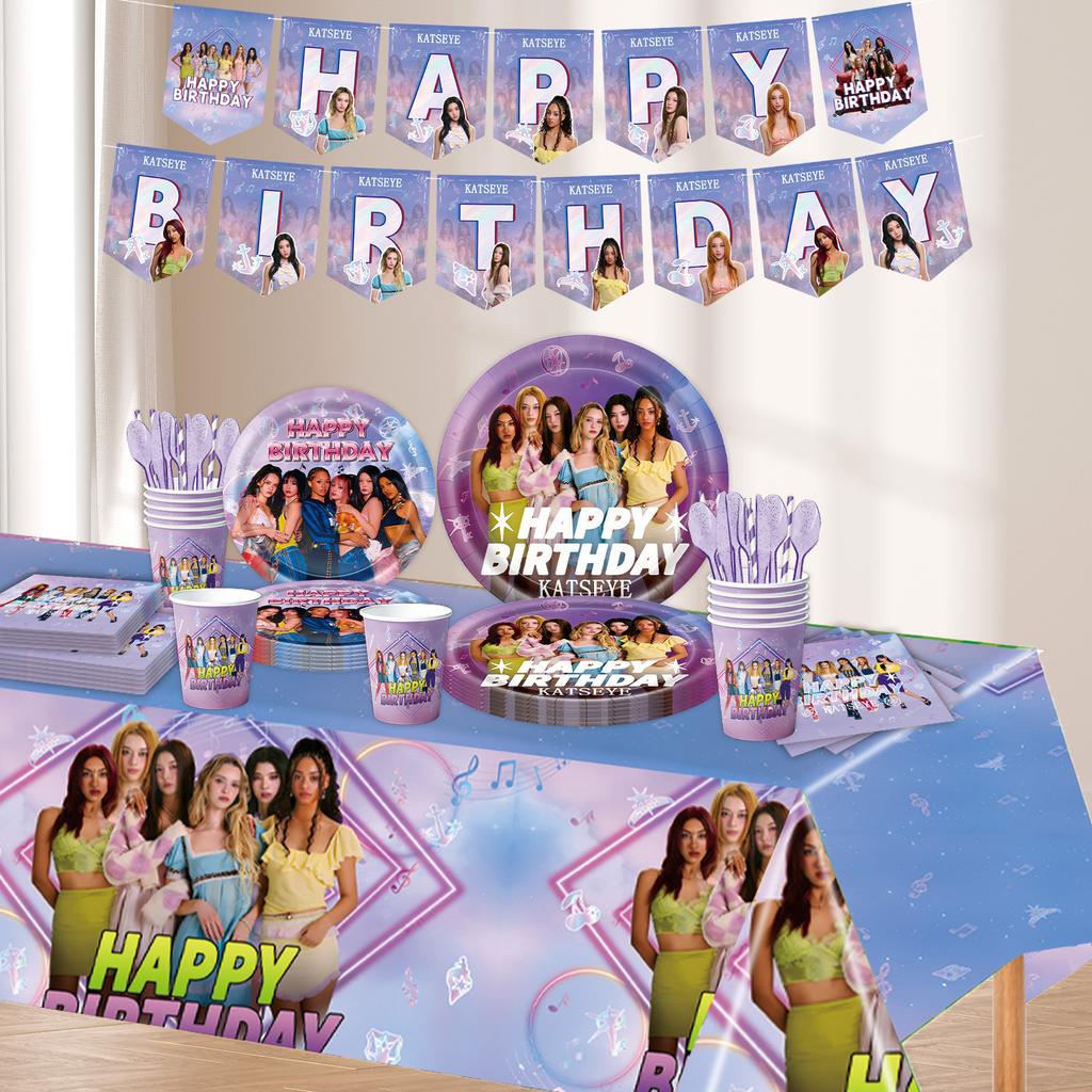 K&Katseye Birthday Party Supplies For Kpop Decor Girl Fans Plate Cup Napkin Topper Balloon Party Decoration Baby Shower Gift