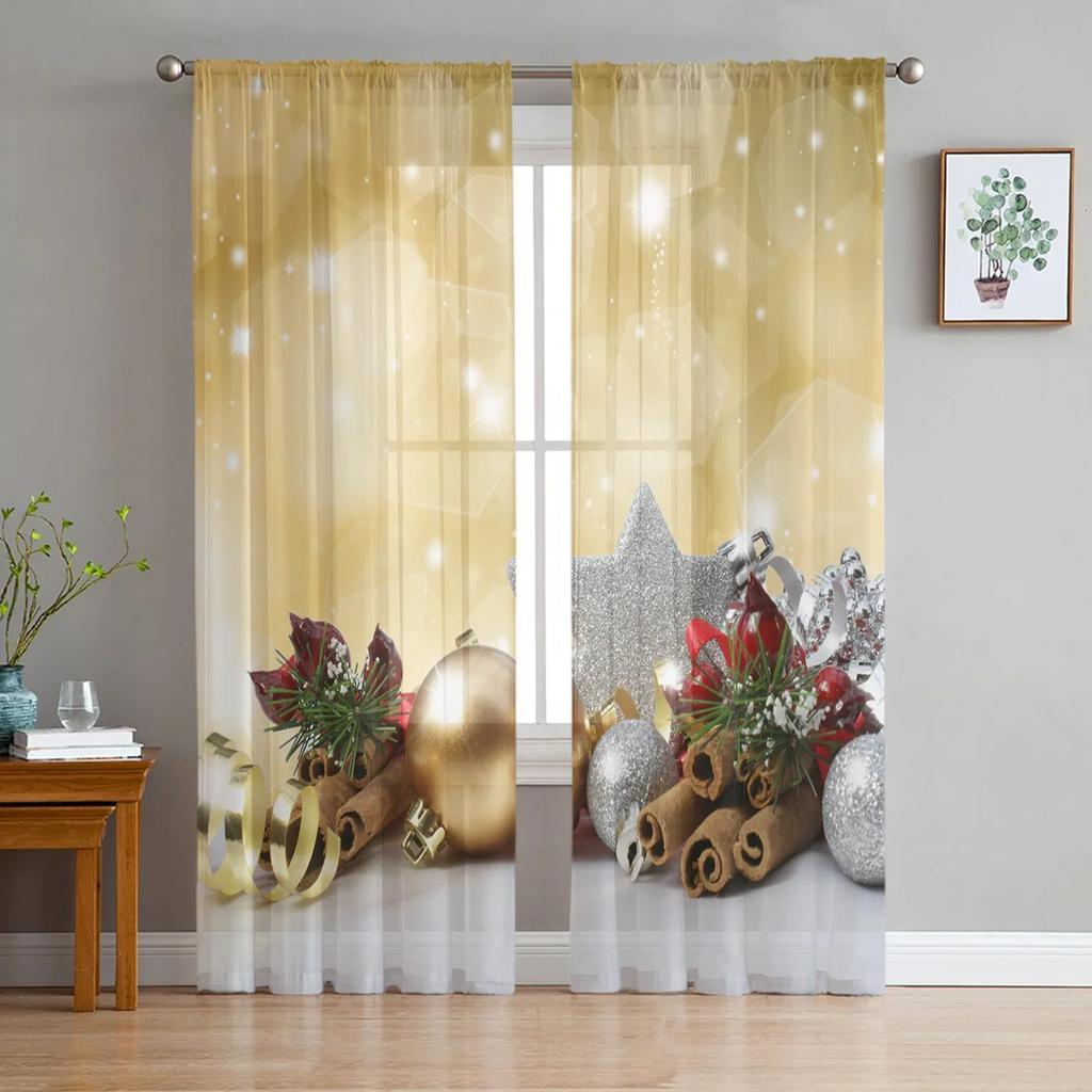 Christmas City Houses Building Castle Tulle Sheer Curtains for Living Room Decor Window Curtain for Bedroom Voile Organza Drapes