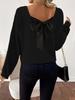2025 Women's V-neck Solid Color Sweater: European & American Style, Autumn Long Sleeve, Casual Loose Fit with Bowknot