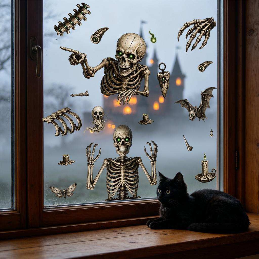Halloween Stickers Skull Glass Stickers Halloween Party Supplies Horror Vibe Static Stickers