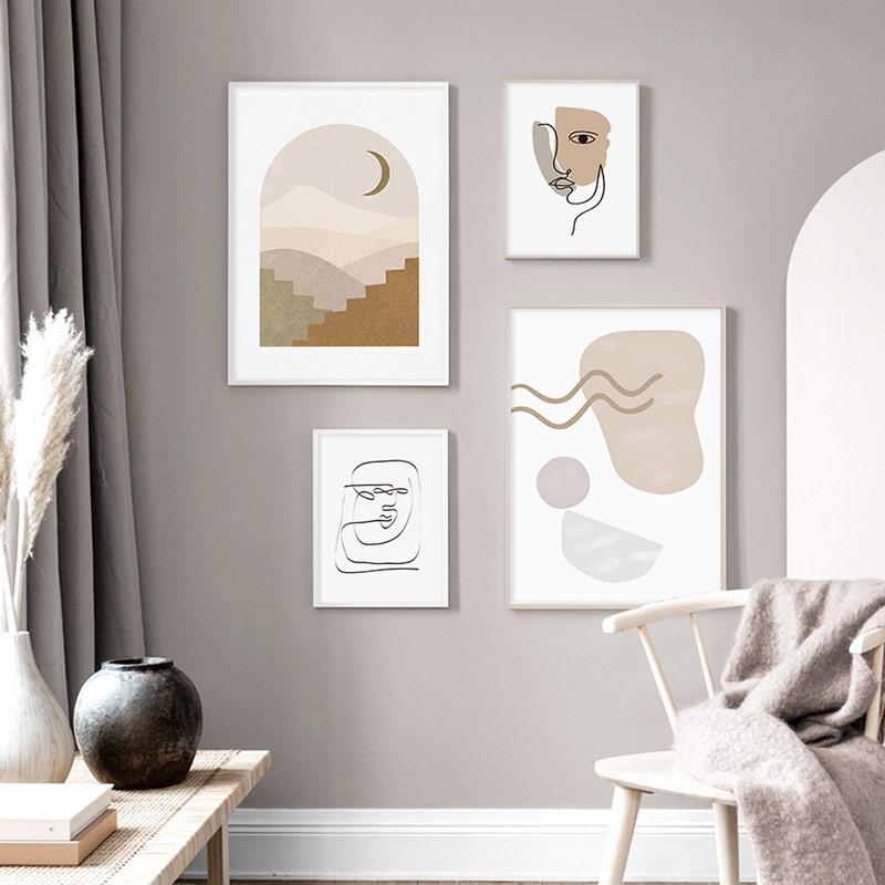 Abstract Boho Mountain Face Line Geometry Wall Art Picture Minimalist Canvas Painting Print Poster ForLiving Room Interior Decor