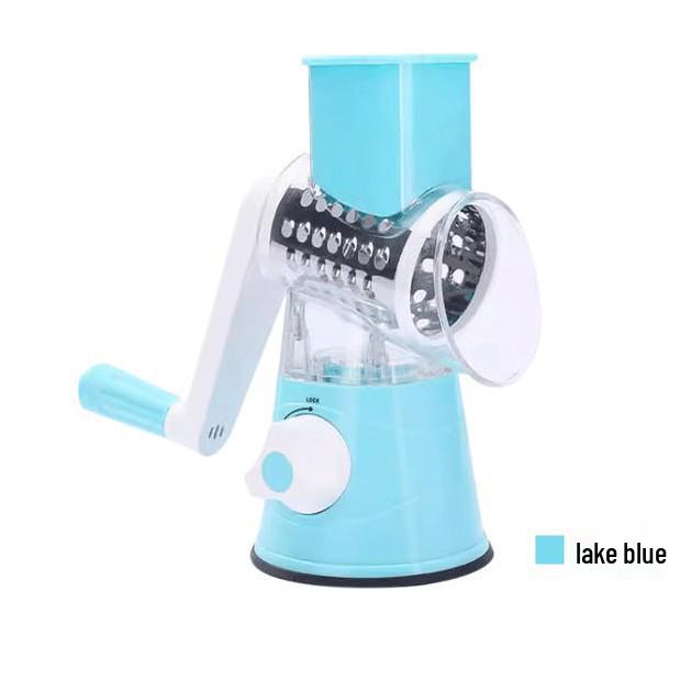 Hand-Cranked Multi-Function Vegetable Cutter: Grater, Drum, Potato, and More небесно-голубой