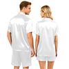 Couples Satin Pajama Set Short Sleeve Button Down Shirt and Shorts Sleepwear Soft Lightweight Loungewear S-XXXXL