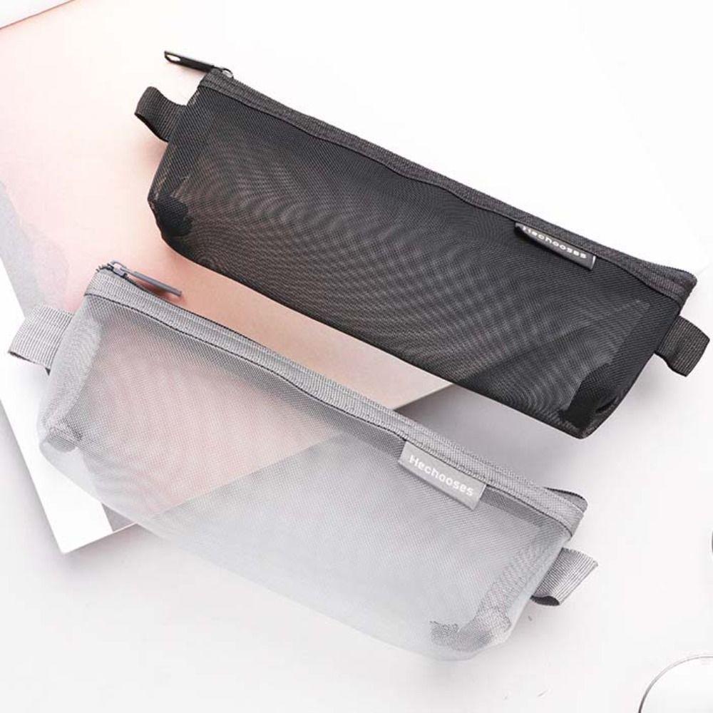 Simple Transparent Pencile Bag Candy Color Credit ID Card Holder Clear Mesh Makeup Bag  Students