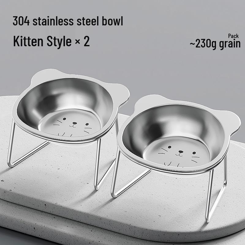 Stainless Steel Pet Bowl with Elevated Rack for Cats & Dogs - Anti-Neck Strain Design