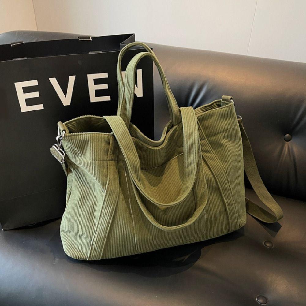 Solid Color Corduroy Shoulder Bag Large Capacity Crossbody Bag Canvas Tote Bag  All-match
