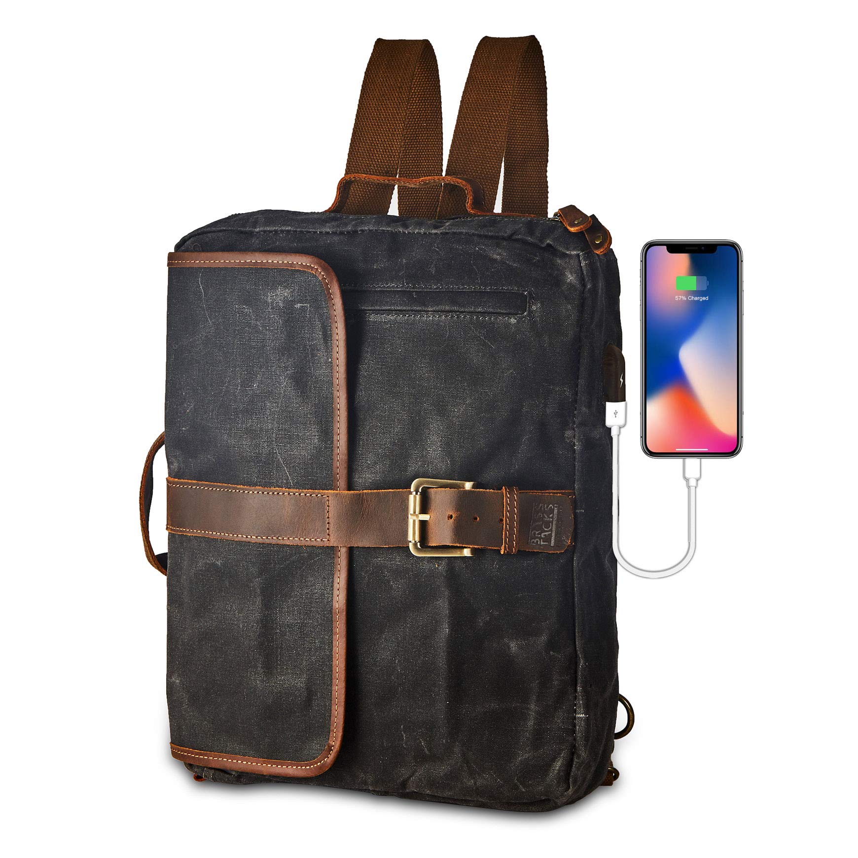 

TACKS PC с USB-зарядкой рюкзак и сумка BTBP004 [BRASS Leathercraft] Мужской многофункциональный рюкзак, сумка, портфель, 2-сторонний (серый) серый