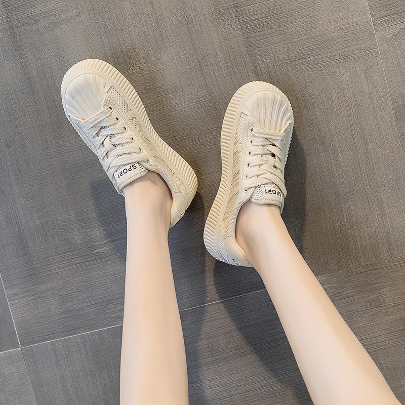 Thick-soled Shell Head Little White Shoes Women's 2025 Spring and Summer New Mesh Biscuit Shoes Versatile Casual Women's Shoes Sports Board Shoes