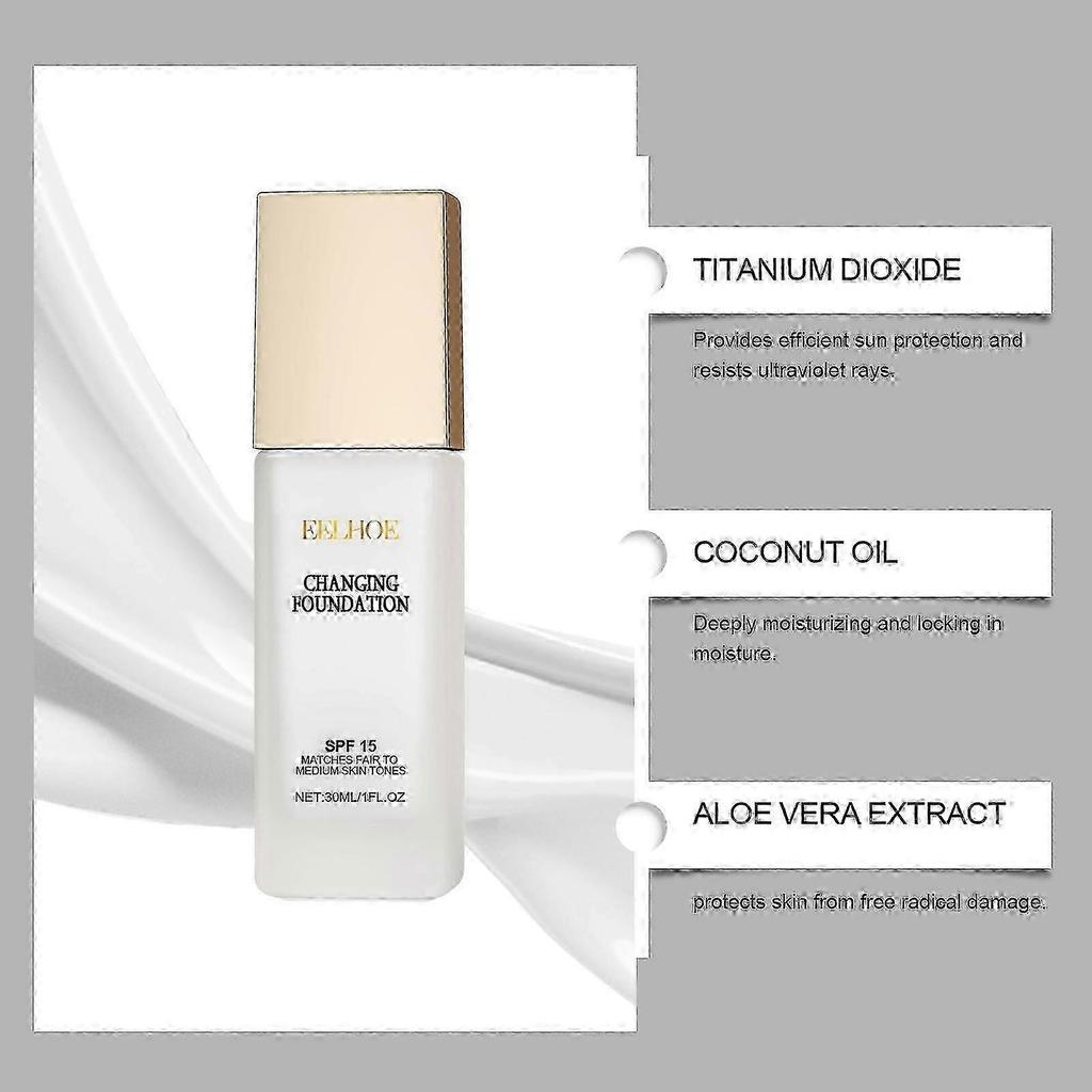 Veränderliche Foundation, 1 Stück Naturfarbwechselnde Foundation für Damen, Feuchtigkeitsspendend, Feuchtigkeitsspendend, Leicht, Nicht fettend