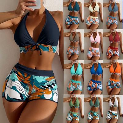 Split Boxer Swimsuit Printed Multi-Color Sports European and American Backless Swimsuit