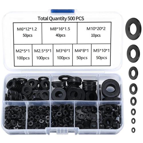 

Pack of 500 Nylon Flat Washers, M2-M10 (M2 M2.5 M3 M4 M5 M6 M8 M10) Spacer Nylon Insulating Waterproof Flat Washers, Repair Tool, Convenient Tool, Bla