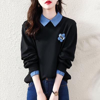 Kadınlar için Yeni İlkbahar Yaka Sweatshirt, Düşük Omuzlu, Uzun Kollu, İşe Gidiş Geliş için Düz Kesim, Günlük Sweatshirt