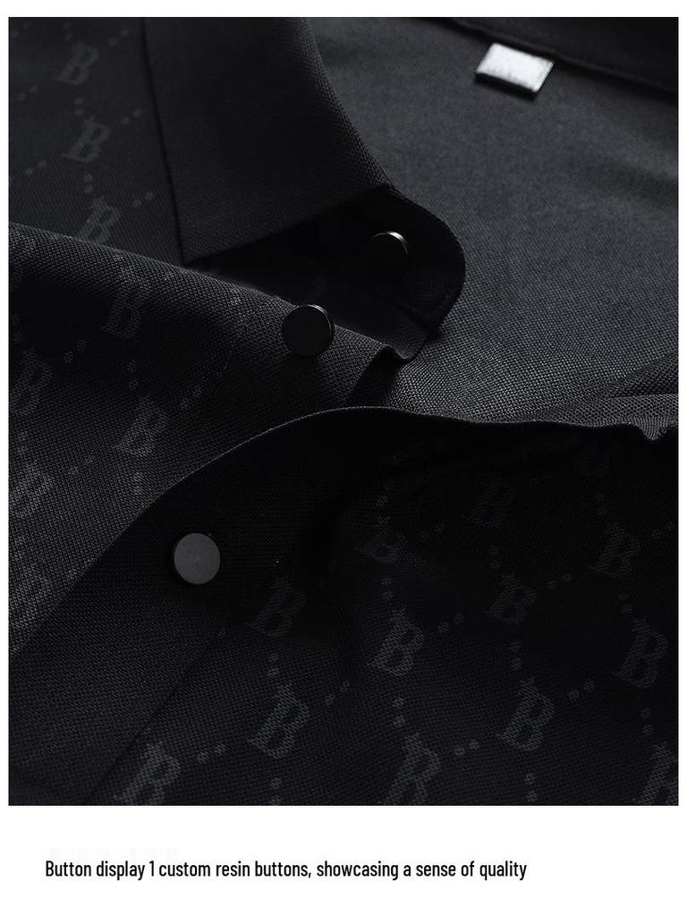 Męska letnia koszulka polo z krótkim rękawem z jedwabiu lodowego - swobodna, lekko elastyczna, z dojrzałymi klapami.