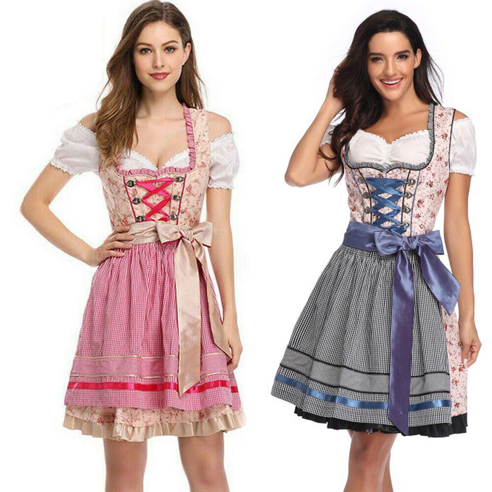 Elegancka Damska Sukienka Dirndl Na Oktoberfest Niemieckie Święto Piwa Z Klasycznym Wzorem