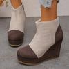 Plus‑Size Round Toe Thick Platform Wedge High Heel Women Ankle Boots