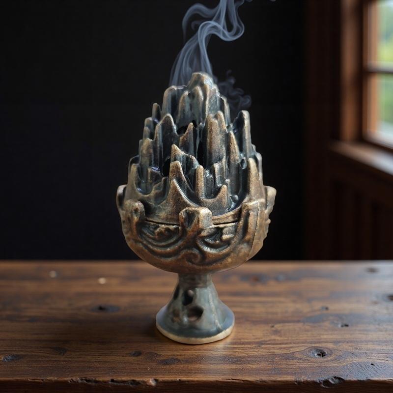 

Boshan Mini Incense Burner, Portable Sandalwood Incense Holder, Tabletop Metal Ornament, Home Office Decor Collectible