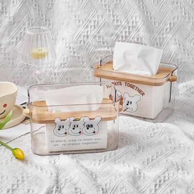 Transparente Taschentuchbox Hundemuster Holzdeckel Abgerundete Kante Minimalistisch PET Glatte Oberfläche Serviettenbox für Küche