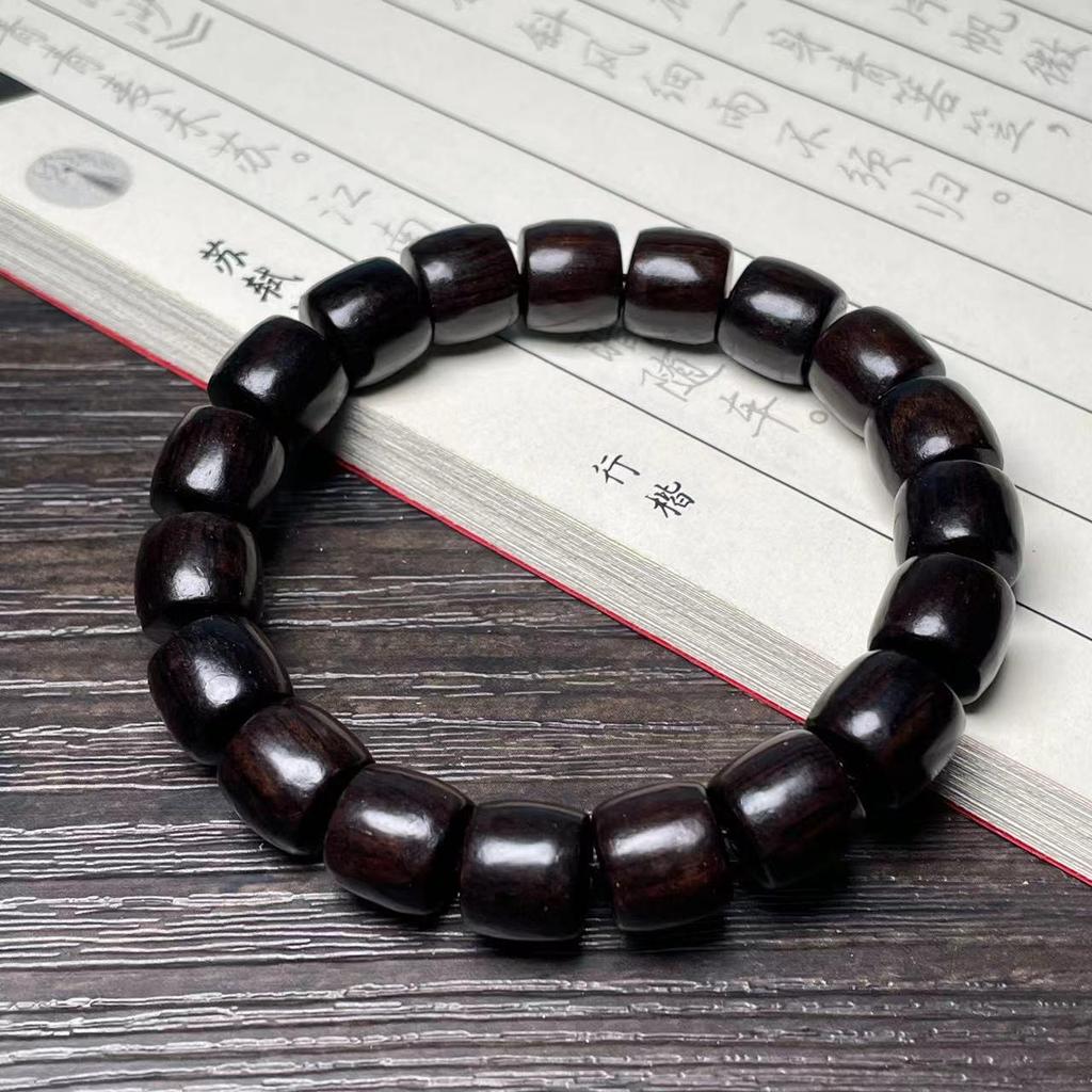 Ethnic Green Sandalwood Straight-Cut Barrel Bead Bracelet, Handmade Unisex Cultural Play Single Loop