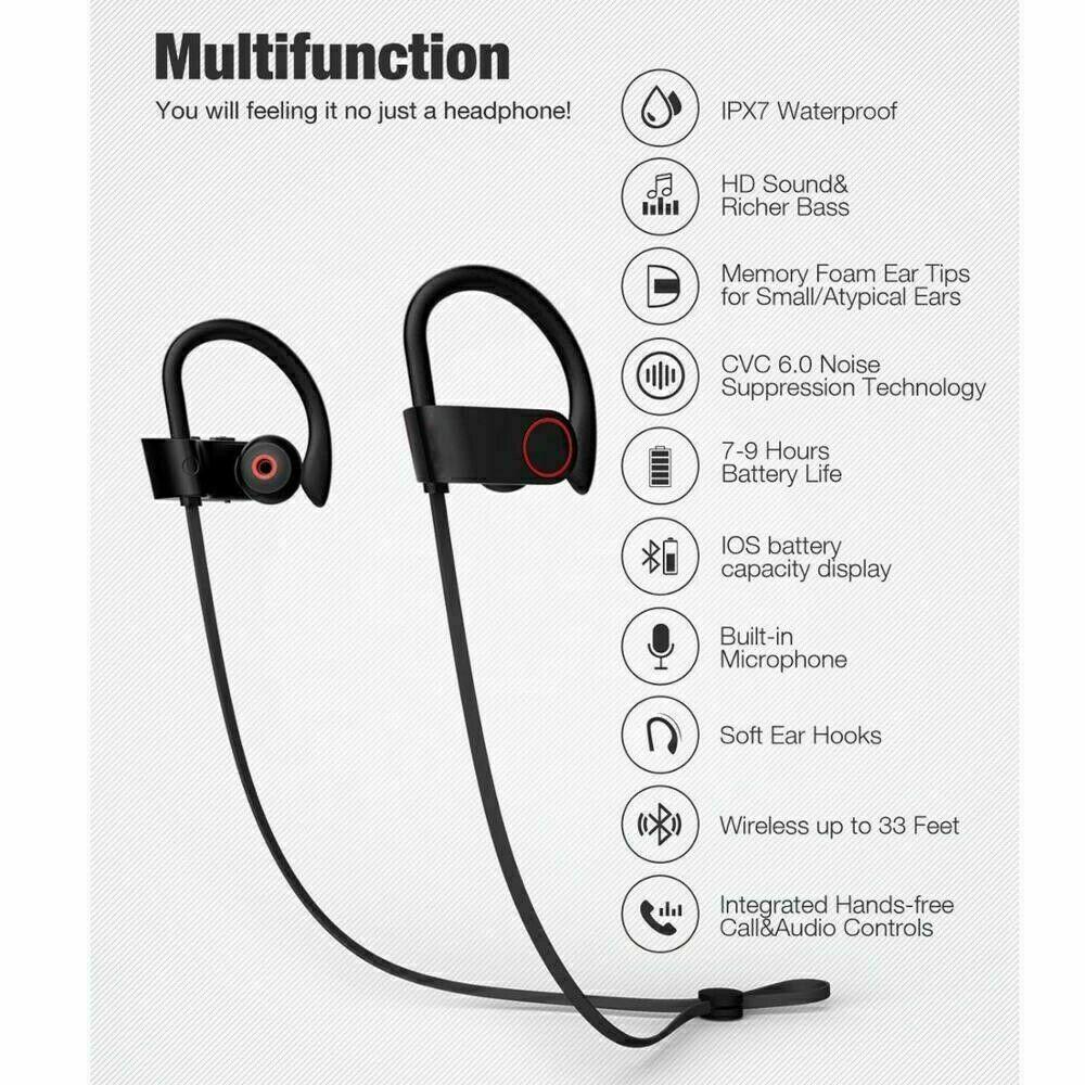Bluetooth Wireless Headphones Earphones Waterproof Sport Earbuds In Ear Headset