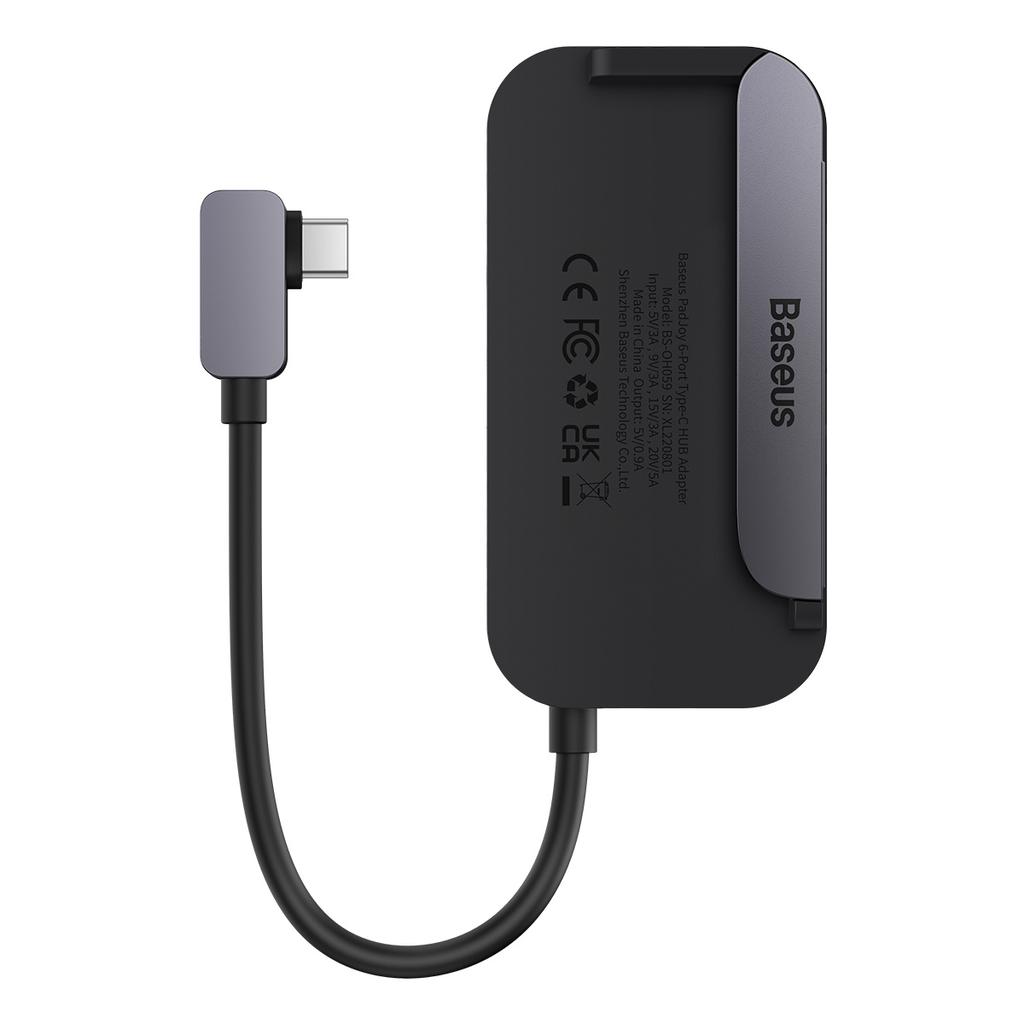Baseus PadJoy 6-in-1 USB-C Hub: Versatile Tablet/Smartphone Adapter - Dark Gray