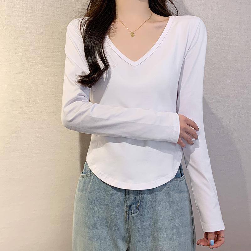 

Long-sleeved T-shirt for Women s New Irregular Slim Student Casual Short Top Girls Base Shirt S білий