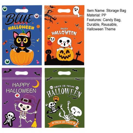 Food Grade Storage Stand-up Dessert Treat with Halloween Candy Bags 4PCS Handle Translucent Theme Holders