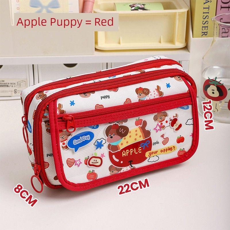

Grade Three Class Two Apple Large Capacity Pencil Case Good-looking Student Girls Dedicated Stationery Case INS Style Contrast Color Pencil Case Apple Puppy-Red