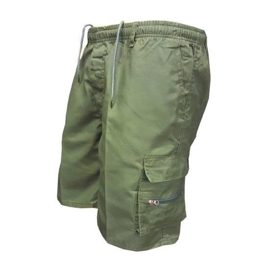 Men Shorts Elastic Waistband Drawstring Large Pockets Cargo Shorts Loose Fit Pure Color Summer Outdoor Sport Shorts