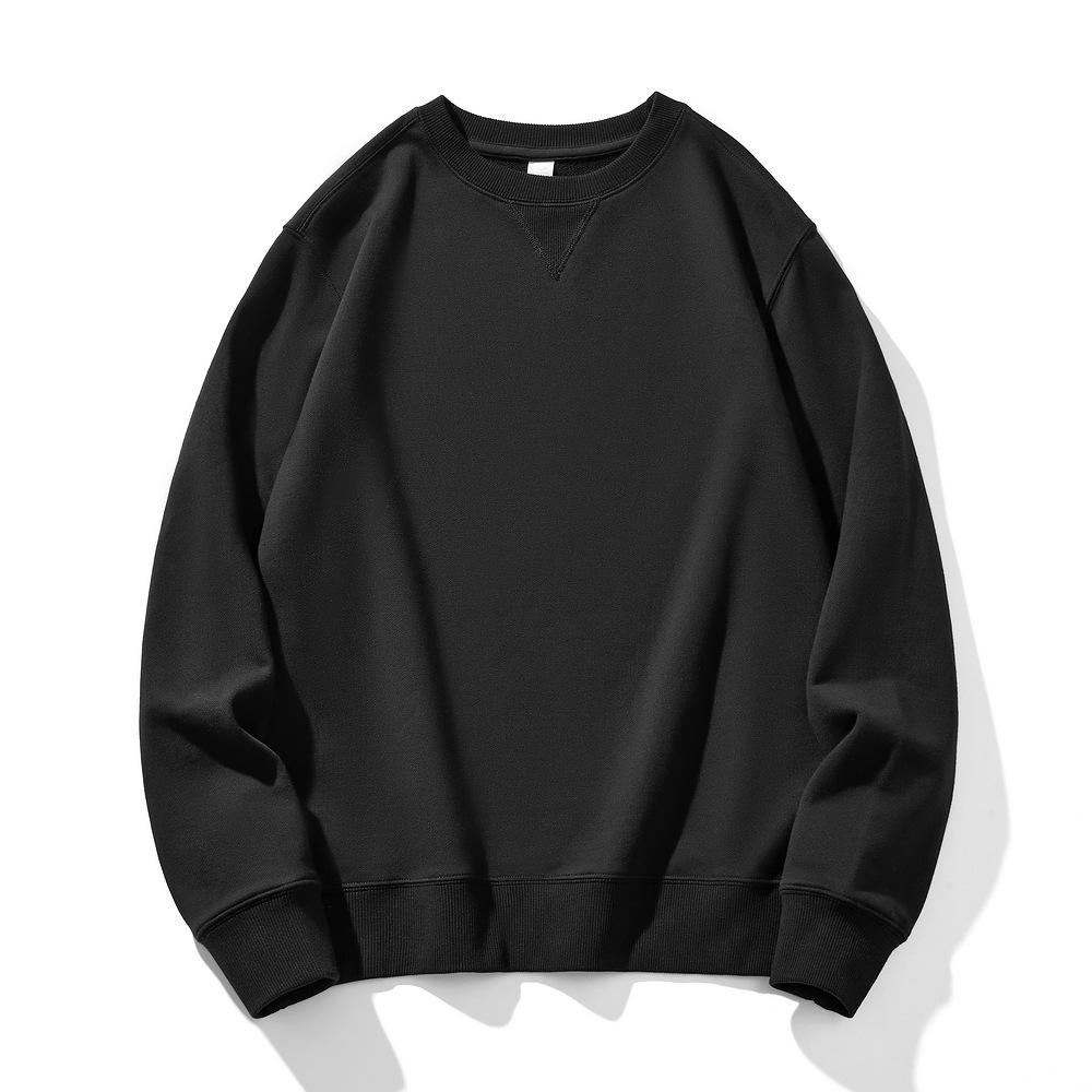 Men's 380g Heavyweight Pure Cotton Terry Retro Hoodie, Unisex Solid Color, Long Sleeve Round Neck, Customizable