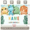 Watercolor Style Dinosaur Birthday Backdrop, Customizable Name Cute Cartoon Dino Background with Tropical Leaves