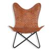 Leather Living Room Chairs-Leather Butterfly Chair-Hand Weaved Tan Brown Leather Butterfly Chair-Handmade with Black Powder Coated Folding Iron Frame.