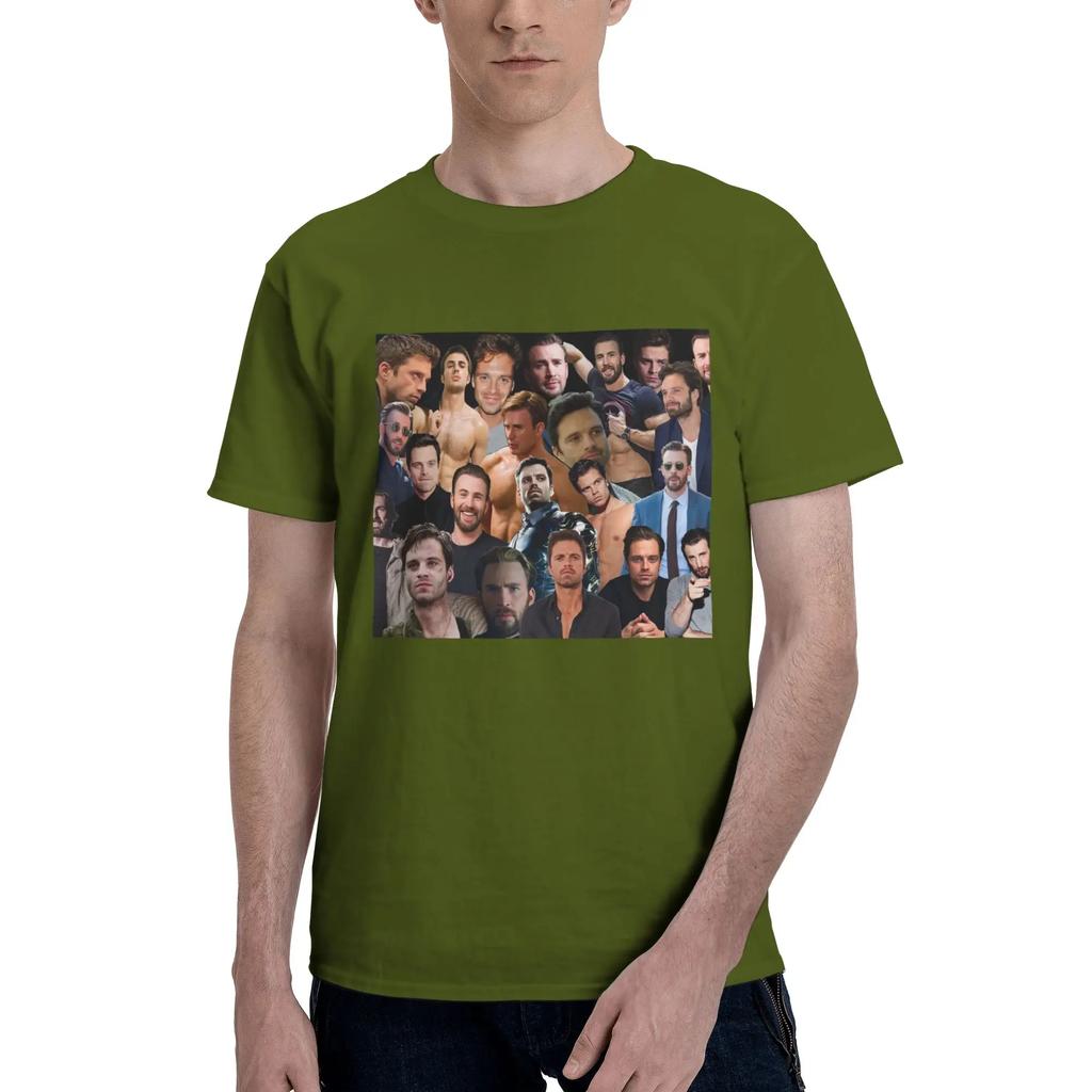 Sebastian Stan und Chris Evans Collage Herren T-Shirt Übergröße T-Shirts Herren Rundhals Baumwolle T-Shirts Kurz Sommer Herren