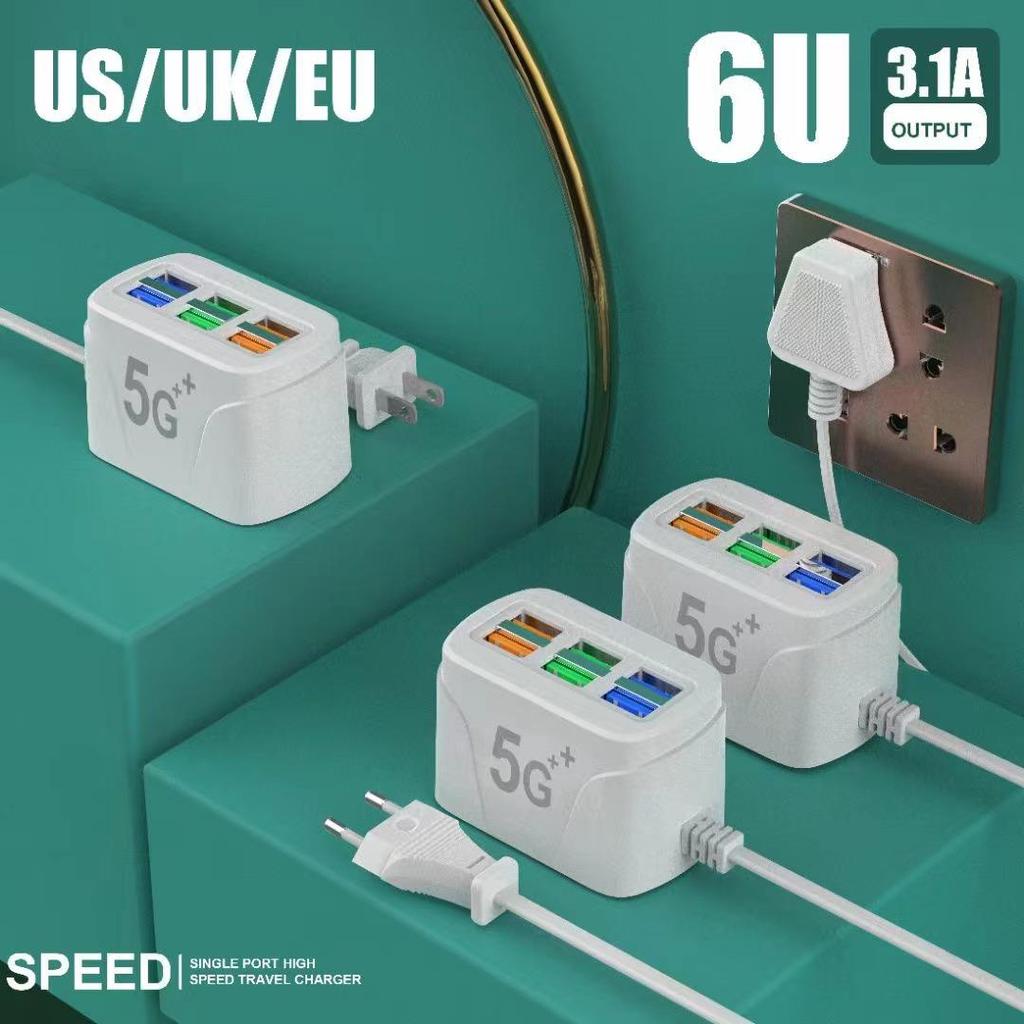 Universal 6-Port USB Charging Power Strip for Android & Apple, 3.1A Fast Charge