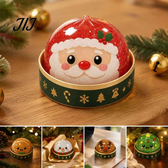 Stress Reducing Desk Accessories Christmas Bun Squeeze Toy with Steamer, Soft Sensory Fidget Toy, Cute Fun Stocking Stuffers Slow Rising TPR Glitter,
