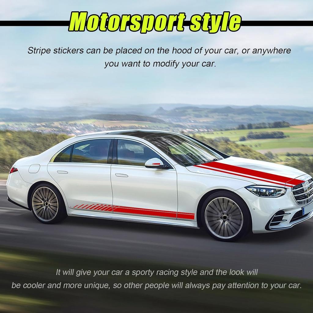 5 PCS Car Hood Stripe Sticker, Vinyl Modified Rearview Mirror Decals, Racing Sports Auto Body Side Sticker Decoration, Universal Exterior Stickers