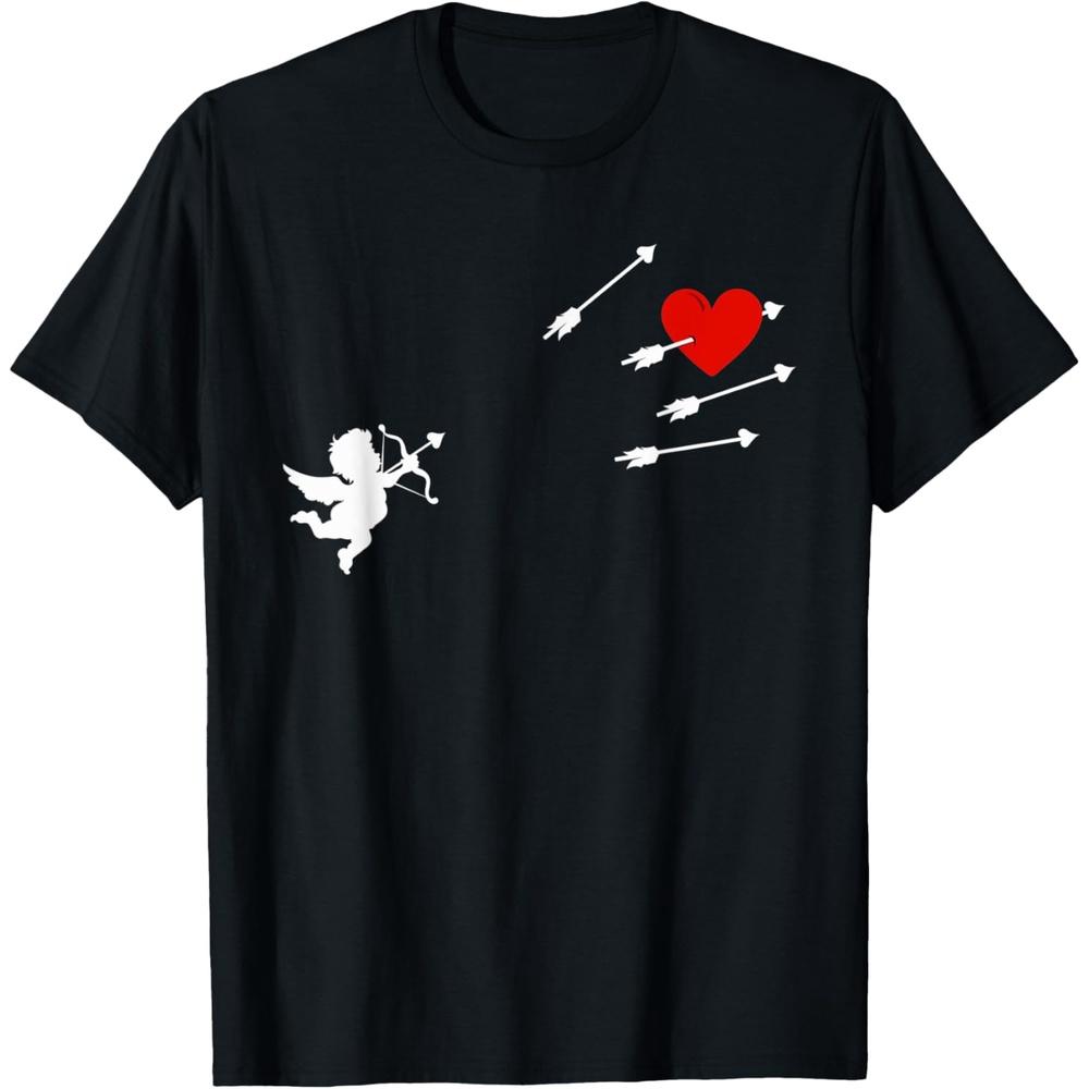 Funny Cupid Heart Valentine s Day Angel Bow And Arrow Cotton Men T Shirt L чёрный